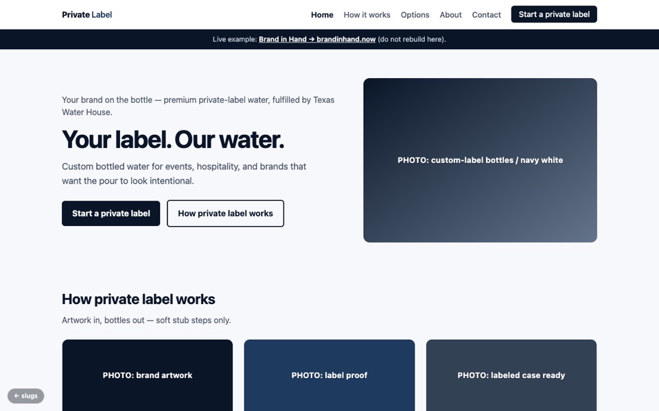 Homepage of Private Label